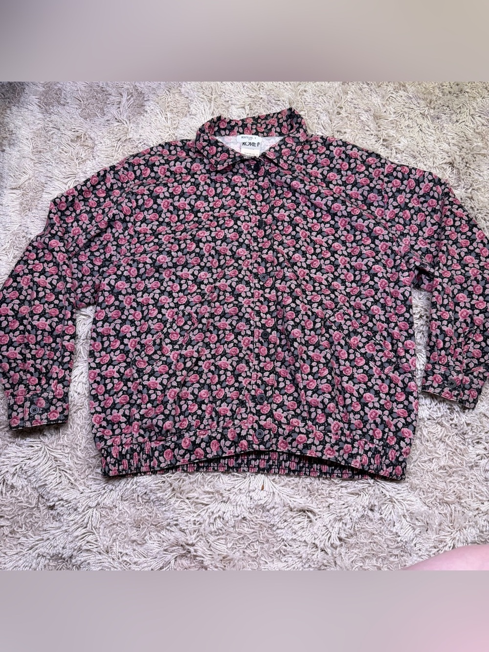 Koret L Pink Rose Floral Corduroy Cotton Blend Button Front Jacket